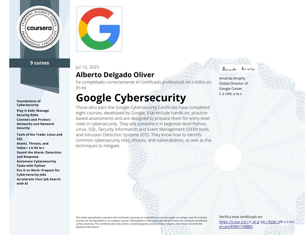 Certificado Google Cybersecurity